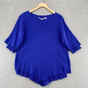 Soft Surroundings Top Womens Extra Small Siesta Key Tunic Blue Gauzy Layered*